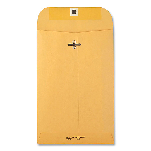 Quality Park Clasp Envelope, 28 lb Bond Weight Kraft, #55, Square Flap, Clasp/Gummed Closure, 6 x 9, Brown Kraft, 100/Box (37855)