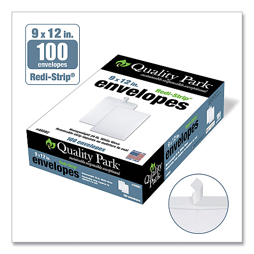 Quality Park Redi-Strip Catalog Envelope, #10 1/2, Cheese Blade Flap, Redi-Strip Adhesive Closure, 9 x 12, White, 100/Box (44582)