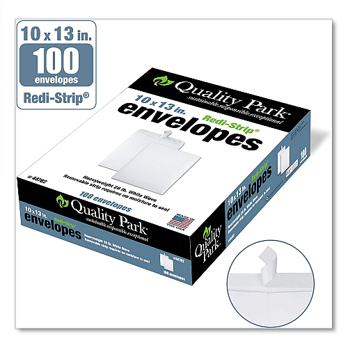 Quality Park Redi-Strip Catalog Envelope, #13 1/2, Cheese Blade Flap, Redi-Strip Adhesive Closure, 10 x 13, White, 100/Box (44782)