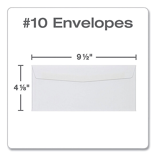 Quality Park Business Envelope, #10, Commercial Flap, Side Seam, Gummed Closure, 24 lb Bond Weight Paper, 4.13 x 9.5, White, 500/Box (90020)