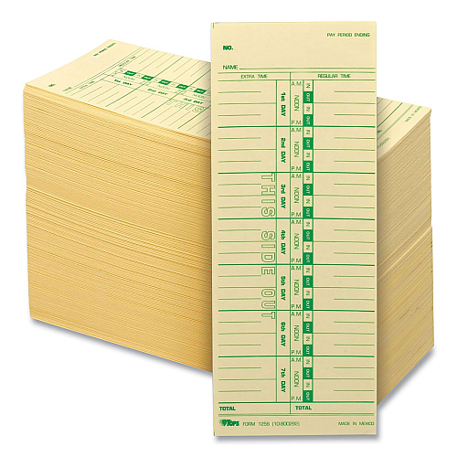 TOPS Time Clock Cards, Replacement for 10-800292, One Side, 3.5 x 9, 500/Box (1256)