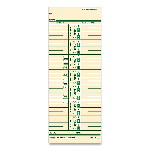 TOPS Time Clock Cards, Replacement for 10-800292, One Side, 3.5 x 9, 500/Box (1256)