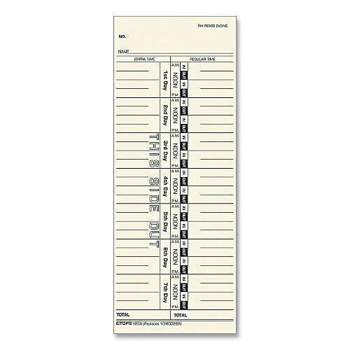TOPS Time Clock Cards, Replacement for 10-800292, One Side, 3.5 x 9, 500/Box (1256)