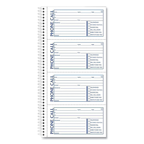 TOPS Spiralbound Message Book, Two-Part Carbonless, 5 x 2.75, 4 Forms/Sheet, 400 Forms Total (4003)