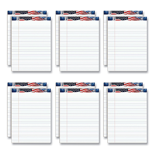 TOPS American Pride Writing Pad, Wide/Legal Rule, Red/White/Blue Headband, 50 White 8.5 x 11.75 Sheets, 12/Pack (75111)