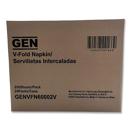 GEN&reg; V-Fold Dispenser Napkins, 2-Ply, 250 Napkins, 24 Packs (GENVFN60002V)