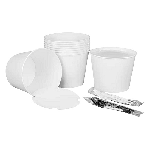 Karat Food Bucket with Lid, 130 oz, 8.46" Dia x 6.6"h, White, Paper, 150/Carton (CFB130WBNDLE)
