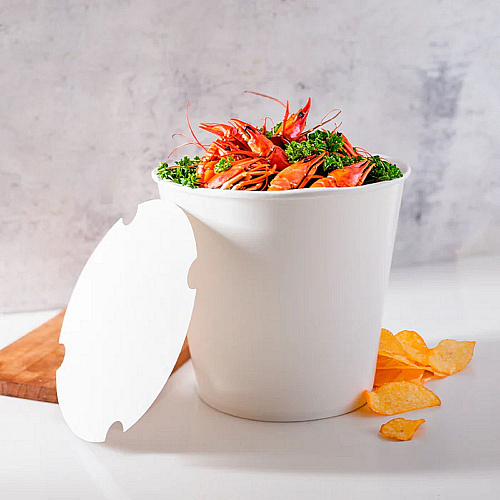 Karat Food Bucket with Lid, 170 oz, 8.9" Dia x 8.36"h, White, Paper, 150/Carton (CFB170WBNDL)