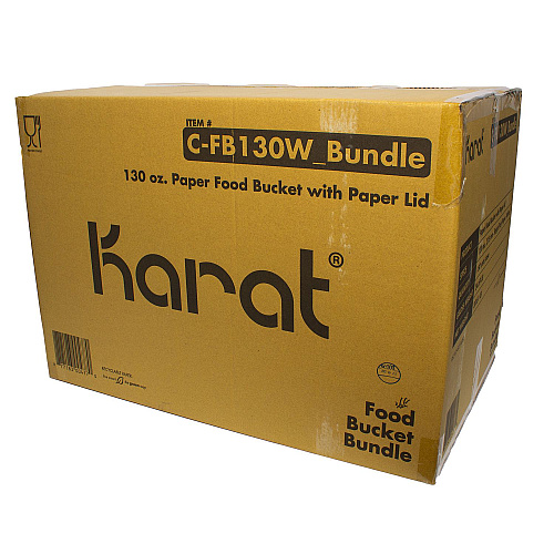 Karat Food Bucket with Lid, 130 oz, 8.46" Dia x 6.6"h, White, Paper, 150/Carton (CFB130WBNDLE)