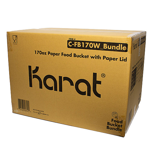 Karat Food Bucket with Lid, 170 oz, 8.9" Dia x 8.36"h, White, Paper, 150/Carton (CFB170WBNDL)