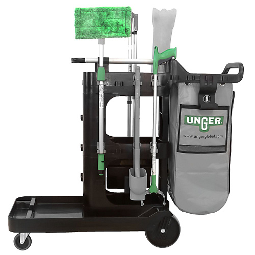 Unger ZoneCleanRx Janitorial Carts, Plastic, 3 Shelves, 23.5 x 25 x 25, Black (CRTZN)