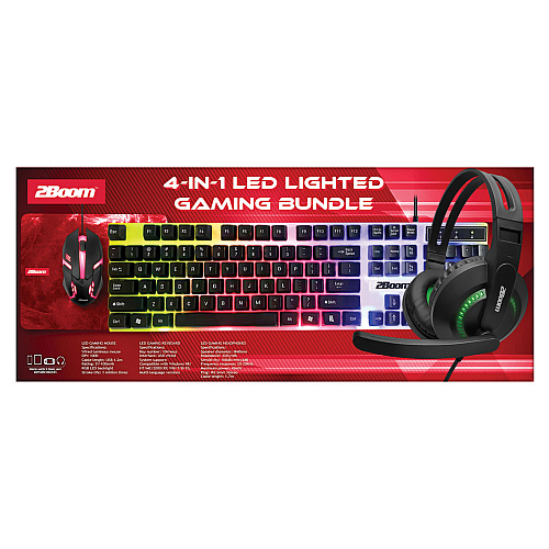 2Boom 4-in-1 LED Lighted Gaming Bundle, USB, Red (GHP440R)