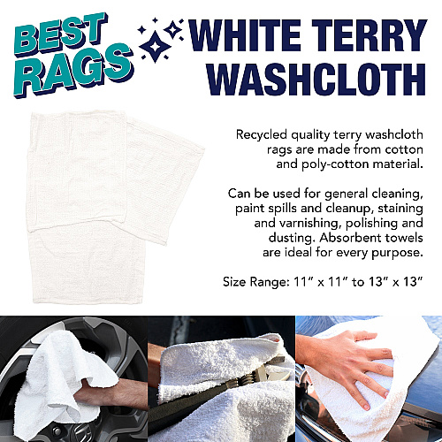 W11 Washcloth Size Terry Wipers White - 10lb Bag (N-W11-10BG-CS)