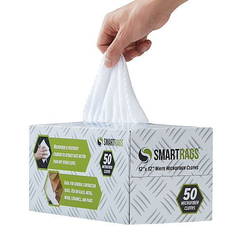 Smart Rags Microfiber Cloths 12x12 White, Pack Of 50 (M950W-INNERBX)