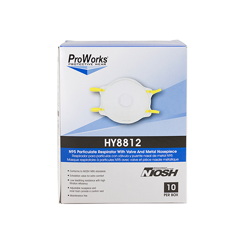 Proworks N95 Particulate Respirator W/valve And Adjustable Nose Piece , White, Medium/large, 10/bx, 12 Bxs/cs, Box Of 10 (HY8812)