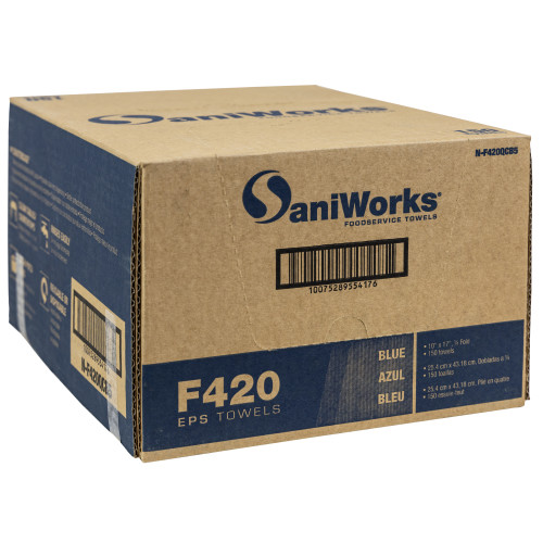 Saniworks Eps Towels, Blue, 10x17, 1/4 Fold - Case Of 150 (N-F420QCB5)