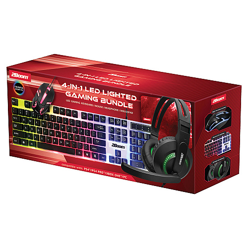2Boom 4-in-1 LED Lighted Gaming Bundle, USB, Red (GHP440R)