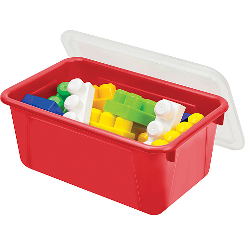 Storex Cubby Bin with Lid, 12.28 x 7.95 x 5.23, Red, 5/Pack (62407U05C)