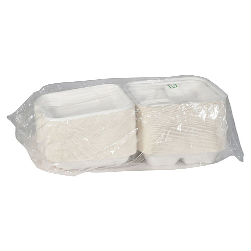 Pactiv EarthChoice PFAS Free Compostable Hinged Lid Container, 3-Compartment, 8 x 8 x 3, Natural, Sugarcane, 150/Carton (YMCH0803PFFR)