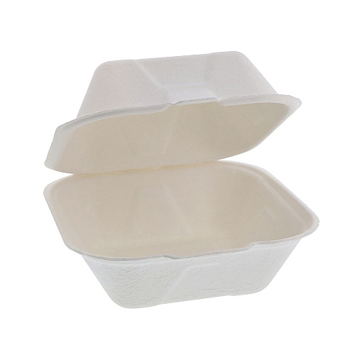 Pactiv EarthChoice PFAS Free Compostable Hinged Lid Container, 6 x 6 x 3, Natural, Sugarcane, 500/Carton (YMCH0080PFFR)
