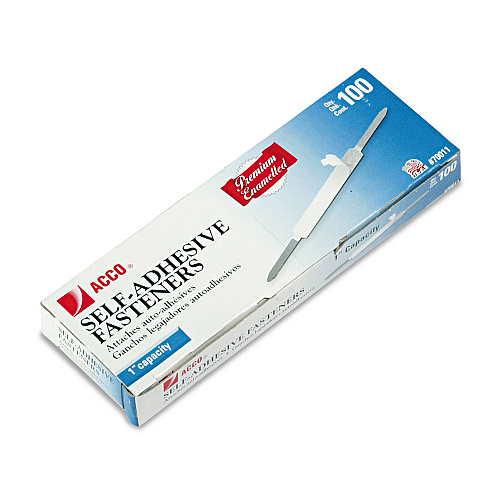 Acco Premium Self-Adhesive Two-Prong Paper Fastener Bases, 1" Capacity, 2.75" Center to Center, Silver, 100/Box (70011)