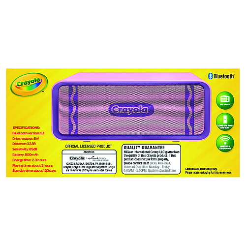 Crayola Portable Speaker, Bluetooth, Purple (CBT300P)