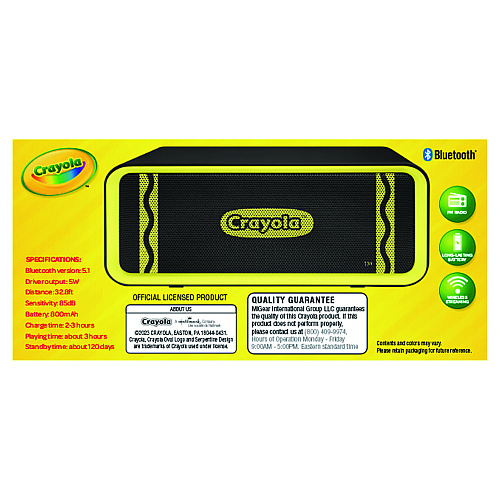 Crayola Portable Speaker, Bluetooth, Black/Yellow (CBT300K)