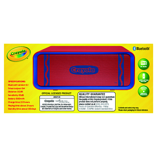 Crayola Portable Speaker, Bluetooth, Red/Blue (CBT300R)