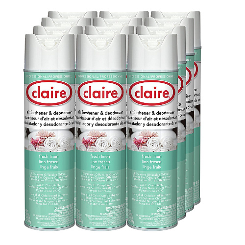 Claire Aerosol Air Freshener and Deodorizer, Fresh Linen, 10 oz Aerosol Spray, 12 Cans (163)