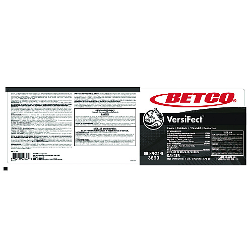 Betco VersiFect Cleaner Disinfectant, Fresh Scent, 1 gal Bottle, 4/Carton (38200400)