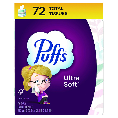 Puffs Ultra Soft Facial Tissue, 2-Ply, White, 72 Sheets/Box, 24 Boxes/Carton (97788)
