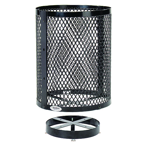 Global Industrial Outdoor Diamond Steel Trash Can with Base, 36 gal, Black (261948BKD)