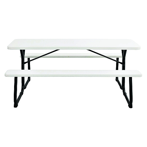 Global Industrial Blow-Molded Plastic Picnic Table, Rectangular, 72 x 60 x 30, White Top, White Base/Legs (695484)