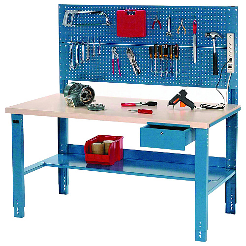 Global Industrial Complete Industrial Workbench, 800 lbs, 60 x 30 x 57.5 to 62.5, Blue (606929)