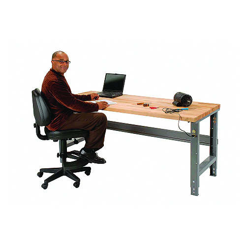 Global Industrial Standard Duty Butcher Block Top Adjustable Height Workbench, 2,000 lbs, 60 x 30 x 30.88 to 36.88, Gray (183166)