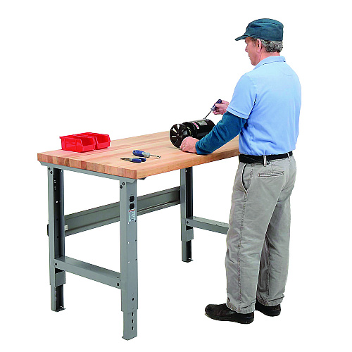 Global Industrial Standard Duty Butcher Block Top Adjustable Height Workbench, 48 x 30 x 30.88 to 36.88, Gray (183149)