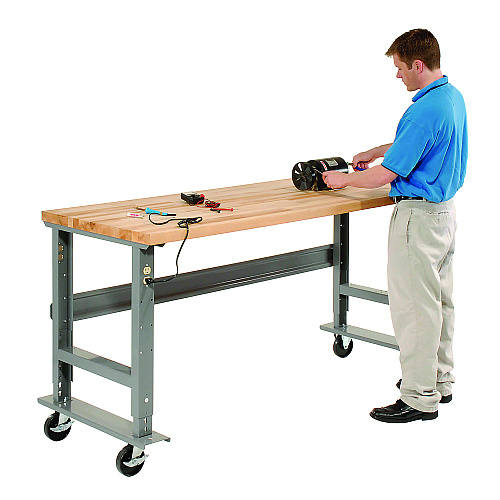 Global Industrial Light Duty Butcher Block Top Adjustable Height Workbench, 800 lbs, 72 x 30 x 36 to 43, Gray (183168A)