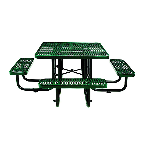 Global Industrial Expanded Steel Picnic Table, Square, 81 x 81 x 29.5, Green Top, Green Base/Legs (277151GN)