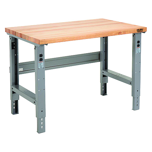 Global Industrial Standard Duty Butcher Block Top Adjustable Height Workbench, 48 x 30 x 30.88 to 36.88, Gray (183149)