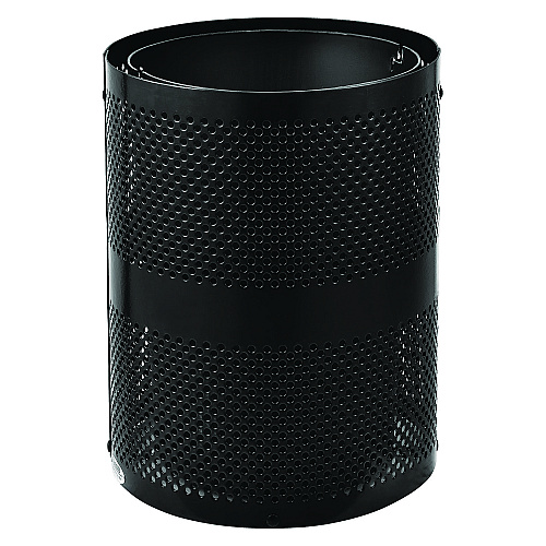 Global Industrial Outdoor Perforated Steel Trash Can with Dome Lid, 36 gal, Steel, Black (261949BK)