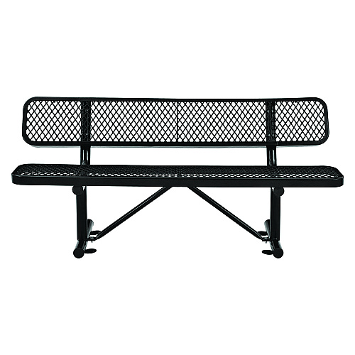 Global Industrial Expanded Steel Bench With Back, 72 x 24 x 33, Black (277154BK)