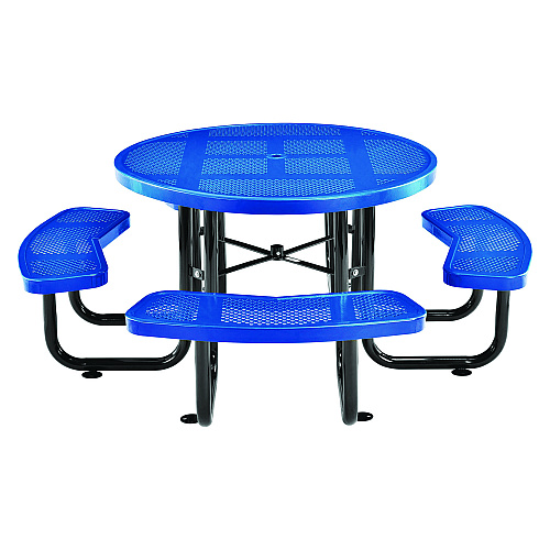 Global Industrial Perforated Steel Picnic Table, Round, 46" Dia x 29.5"h, Blue Top, Blue Base/Legs (262078BL)