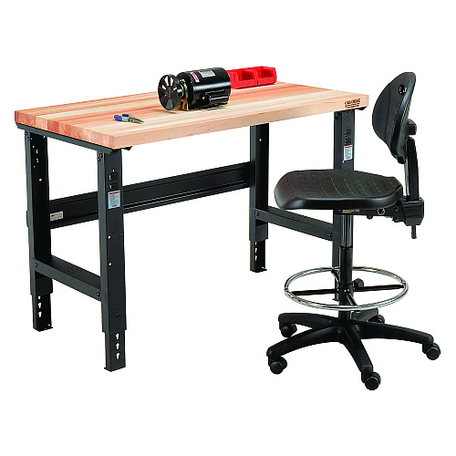 Global Industrial Standard Duty Butcher Block Top Adjustable Height Workbench, 2,000 lbs, 48 x 30 x 30.88 to 36.88, Maple/Black (319076)