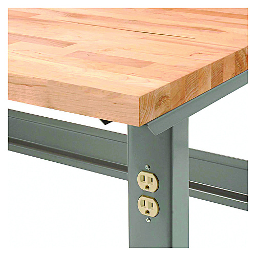 Global Industrial Standard Duty Butcher Block Top Adjustable Height Workbench, 2,000 lbs, 96 x 36 x 30.88 to 36.88, Maple/Gray (183179)
