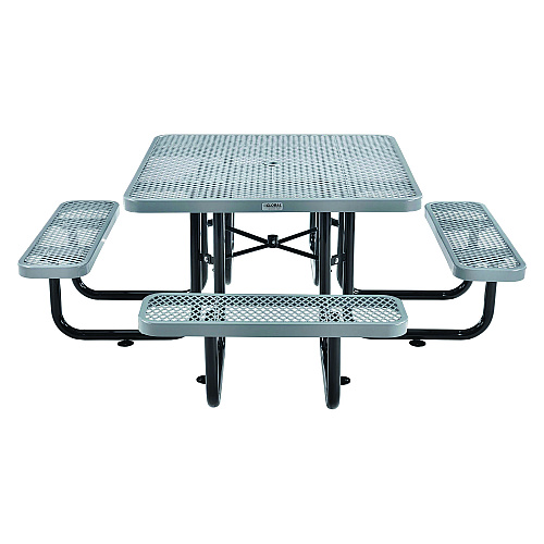 Global Industrial Expanded Steel Picnic Table, Square, 81 x 81 x 29.5, Gray Top, Gray Base/Legs (277151GY)