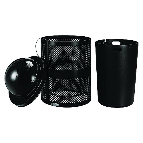 Global Industrial Outdoor Perforated Steel Trash Can with Dome Lid, 36 gal, Steel, Black (261949BK)