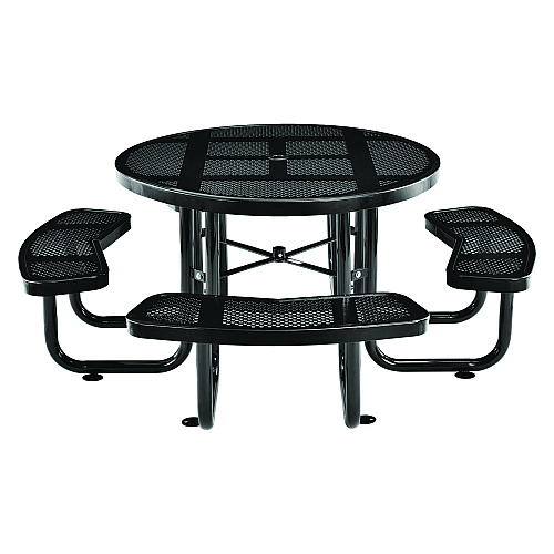 Global Industrial Perforated Steel Picnic Table, Round, 46" Dia x 29.5"h, Black Top, Black Base/Legs (262078BK)