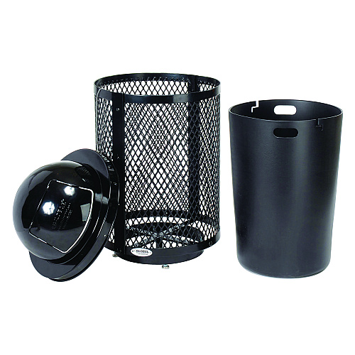 Global Industrial Outdoor Diamond Steel Trash Can with Base, 36 gal, Black (261948BKD)