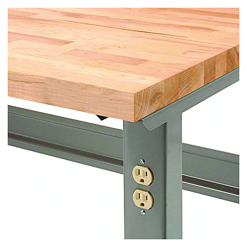 Global Industrial Standard Duty Butcher Block Top Adjustable Height Workbench, 2,000 lbs, 60 x 30 x 30.88 to 36.88, Birch/Gray (318912GY)