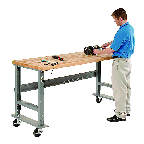 Global Industrial Light Duty Butcher Block Top Adjustable Height Workbench, 800 lbs, 48 x 30 x 36 to 43, Gray (183149A)